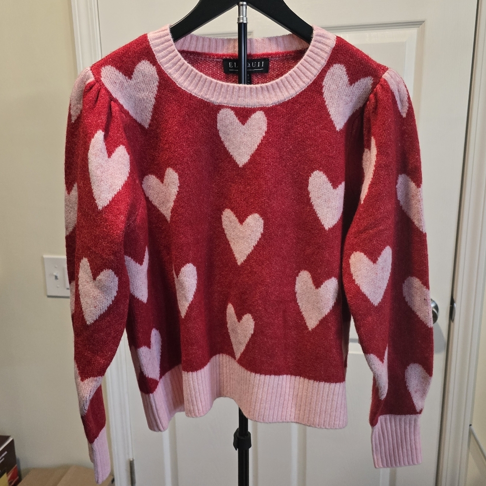 Eloquii Red and Pink Heart Sweater
